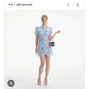 Self Portrait Blue Lace Diamante Bow Mini Dress w Belt Womens Sz 10 US 14 UK NWT